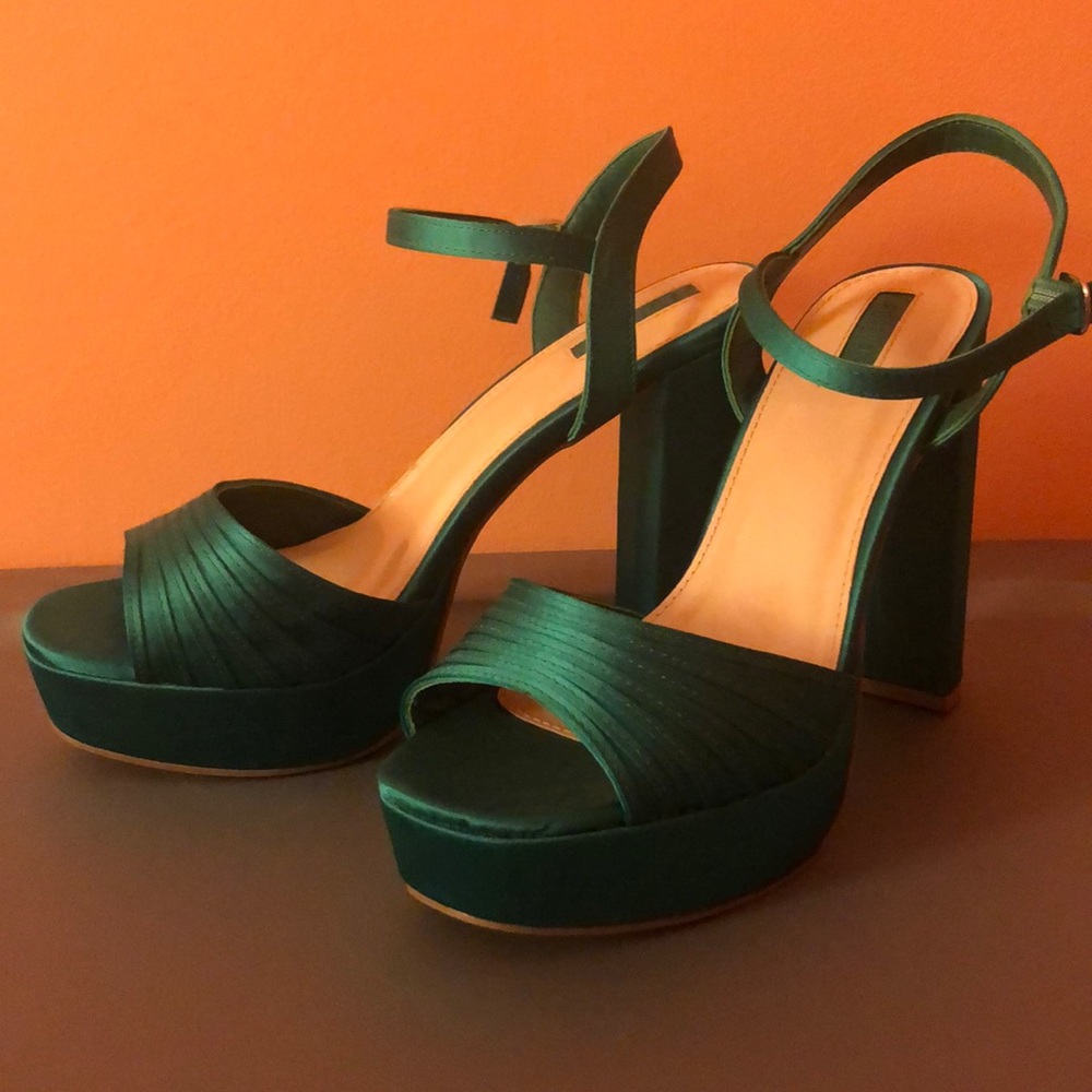 Green Satin Heels
